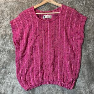Margaret Lent Handwovens Boucle Knit Pink Blouson Top Blouse Sweater Vest
